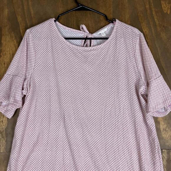 LC Lauren Conrad Womens Blouse Afterglow Gingham Key Hole Back Tie Stretch XL - Picture 2 of 12